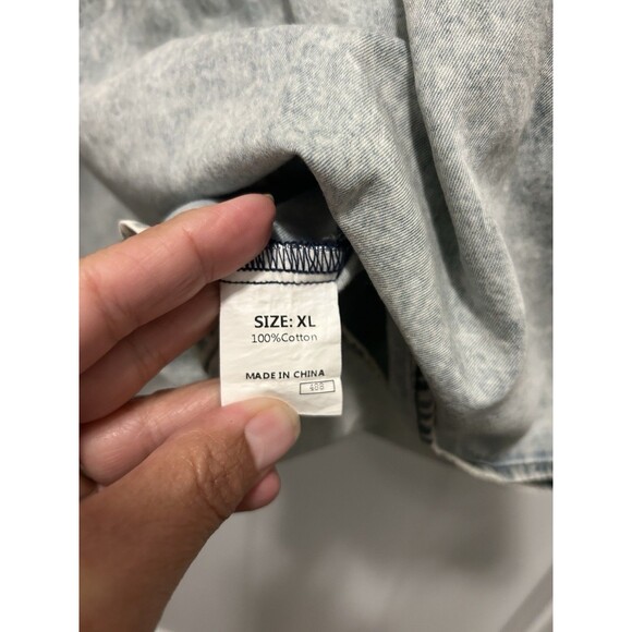 Acid Wash Retro Short Sleeve Flared Babydoll Style Denim Dress Ruffle Size XL - Picture 4 of 5